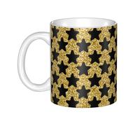 Hnnkloy Estrellas negras, moda, brillo dorado,Taza de cerámica grande para café, ideal para cocina, restaurante, oficina o cafetería, 330 ml.