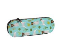 Hnnkloy Estuche Organizador de Cuero para Almacenamiento de papelería,Jack Russell Dog Cactus