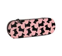 Hnnkloy Estuche Organizador de Cuero para Almacenamiento de papelería, patrón de Terrier escocés, Rosa y Negro