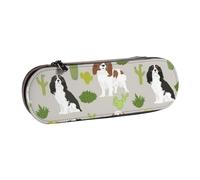 Hnnkloy Estuche Organizador de Cuero para Almacenamiento de papelería, Perro Cavalier King Charles Spaniel con Lindo Cactus