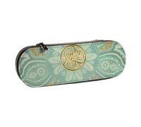 Hnnkloy Estuche Organizador de Cuero para Almacenamiento de papelería, Suave Mandala Celta Verde Salvia y Dorado