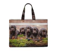 Hnnkloy Familia de cachorros de labrador, cachorros pequeños marrones,Bolsa de lona para documentos con cremallera, bolso de mano, maletín para la escuela y la oficina.