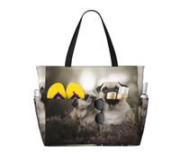 Hnnkloy Familia de perros pug con bokeh, madre y cachorro. Mascotas.,Bolso de playa de gran capacidad, bolso de hombro de viaje para mujer, bolso de mano impermeable.