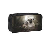 Hnnkloy Familia de Perros Pug con Bokeh, Madre y Cachorro. Mascotas.,Estuche de lápices de Gran Capacidad, portátil, para bolígrafos, Bolsa de papelería para la Escuela y la Oficina.