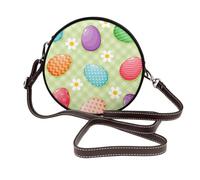 Hnnkloy ¡Felices Pascuas! Huevos de Pascua coloridos,Bolso de hombro de piel sintética, bolso cruzado redondo - Bolso circular para mujer