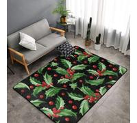 Hnnkloy Feliz Navidad, Acebo, Alfombra Grande Antideslizante para Sala de Estar o Dormitorio, 150 x 100 cm.