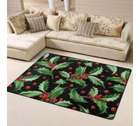 Hnnkloy Feliz Navidad, Acebo, Alfombra Grande Antideslizante para Sala de Estar o Dormitorio, 160 x 120 cm.