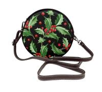 Hnnkloy Feliz Navidad, Acebo,Bolso de hombro de piel sintética, bolso cruzado redondo - Bolso circular para mujer