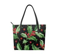 Hnnkloy Feliz Navidad, Acebo,Bolso de mano de piel sintética, bolso tote de gran capacidad, bolso de hombro para mujer, ideal para el trabajo y los viajes.