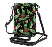 Hnnkloy Feliz Navidad, Acebo,Bolsos para celular para mujer, bolsos pequeños cruzados - Cartera para celular de cuero sintético con ranuras para tarjetas de crédito
