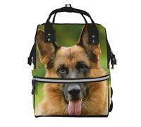 Hnnkloy Feliz pastor alemán impreso.Mochila de maternidad de gran capacidad, bolso cambiador, mochila de viaje para actividades al aire libre.