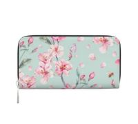 Hnnkloy Flor de Cerezo Rosa Verde Azulado Primavera,Carteras de Cuero PU de Gran Capacidad para Hombres y Mujeres.