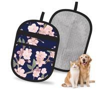 Hnnkloy Flor de Cerezo Sakura Azul Marino, Paquete de 2 Guantes para Eliminar el Pelo de Mascotas, Guantes de Aseo antiestáticos para Perros y Gatos.