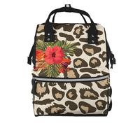 Hnnkloy Flor de hibisco leopardo.Mochila de maternidad de gran capacidad, bolso cambiador, mochila de viaje para actividades al aire libre.