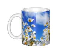 Hnnkloy Flor de margarita fragante,Taza de cerámica grande para café, ideal para cocina, restaurante, oficina o cafetería, 330 ml.