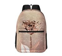 Hnnkloy Flor rosa rosa dorada con lentejuelas de cobre brillantes,Mochila informal de 17 pulgadas con bolsillos, resistente al agua, para la escuela.