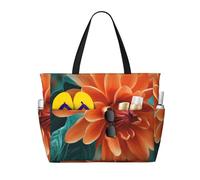 Hnnkloy Flor verde azulado y naranja,Bolso de playa de gran capacidad, bolso de hombro de viaje para mujer, bolso de mano impermeable.