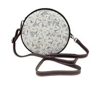 Hnnkloy Flores alpinas suizas modernas de edelweiss,Bolso de hombro de piel sintética, bolso cruzado redondo - Bolso circular para mujer