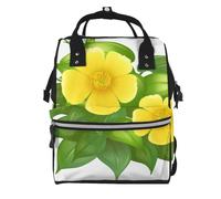 Hnnkloy Flores amarillas en un arbusto verde.Mochila de maternidad de gran capacidad, bolso cambiador, mochila de viaje para actividades al aire libre.
