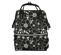 Hnnkloy Flores blancas y negras.Mochila de maternidad de gran capacidad, bolso cambiador, mochila de viaje para actividades al aire libre.