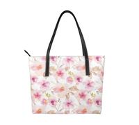 Hnnkloy Flores de acuarela rosas y moradas,Bolso de mano de piel sintética, bolso tote de gran capacidad, bolso de hombro para mujer, ideal para el trabajo y los viajes.