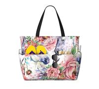 Hnnkloy Flores de rosas de caballo en acuarela,Bolso de playa de gran capacidad, bolso de hombro de viaje para mujer, bolso de mano impermeable.