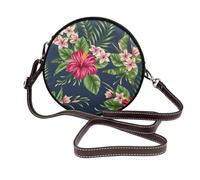 Hnnkloy Flores tropicales: Frangipani, Hibisco,Bolso de hombro de piel sintética, bolso cruzado redondo - Bolso circular para mujer