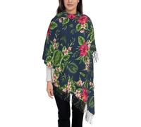 Hnnkloy Flores tropicales Frangipani Hibisco,Bufanda grande de cachemira sintética para mujer, chal ligero con borlas, 197 x 72 cm
