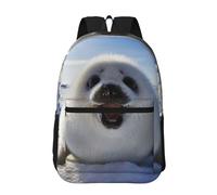 Hnnkloy Fondo de pantalla de pintura de foca arpa,Mochila informal de 17 pulgadas con bolsillos, resistente al agua, para la escuela.