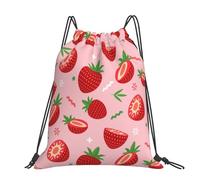 Hnnkloy Fresa sobre fondo rosa,Mochila con cordón unisex, bolsa deportiva para gimnasio, mochila informal para el día a día.