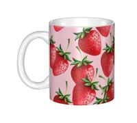 Hnnkloy Fresas con fondo rosa,Taza de cerámica grande para café, ideal para cocina, restaurante, oficina o cafetería, 330 ml.