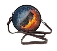 Hnnkloy Fuego de hockey sobre hielo,Bolso de hombro de piel sintética, bolso cruzado redondo - Bolso circular para mujer
