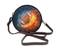 Hnnkloy Fútbol americano en el fuego y el agua,Bolso de hombro de piel sintética, bolso cruzado redondo - Bolso circular para mujer