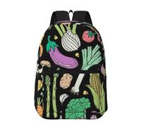 Hnnkloy Garabato de comida de verduras en la oscuridad,Mochila informal de 17 pulgadas con bolsillos, resistente al agua, para la escuela.