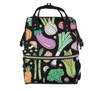 Hnnkloy Garabato de verduras sobre fondo oscuro.Mochila de maternidad de gran capacidad, bolso cambiador, mochila de viaje para actividades al aire libre.