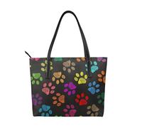 Hnnkloy Garabato Huella de Pata Gato Perro Negro,Bolso de mano de piel sintética, bolso tote de gran capacidad, bolso de hombro para mujer, ideal para el trabajo y los viajes.
