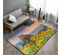 Hnnkloy Girasol Amarillo con Estampado de Caballo, Alfombra Grande Antideslizante para Sala de Estar o Dormitorio, 150 x 100 cm.