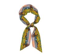 Hnnkloy Girasol amarillo con estampado de caballo, Bufanda de seda sintética para mujer, bufandas de moda para el cuello, pañuelo para el cuello, diadema