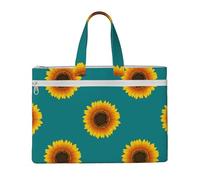 Hnnkloy Girasol sin costuras sobre fondo verde azulado,Bolsa de lona para documentos con cremallera, bolso de mano, maletín para la escuela y la oficina.