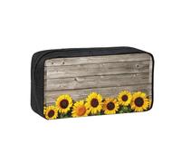 Hnnkloy Girasol sobre Madera rústica,Estuche de lápices de Gran Capacidad, portátil, para bolígrafos, Bolsa de papelería para la Escuela y la Oficina.