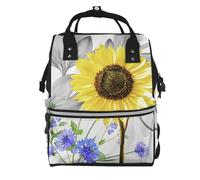 Hnnkloy Girasoles amarillos en acuarela, flores azules.Mochila de maternidad de gran capacidad, bolso cambiador, mochila de viaje para actividades al aire libre.