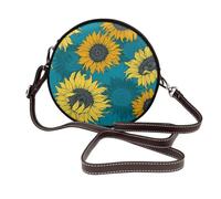 Hnnkloy Girasoles amarillos sobre fondo azul,Bolso de hombro de piel sintética, bolso cruzado redondo - Bolso circular para mujer