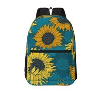 Hnnkloy Girasoles amarillos sobre un fondo azul,Mochila informal de 17 pulgadas con bolsillos, resistente al agua, para la escuela.