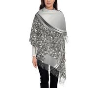 Hnnkloy Glamour con brillo falso plateado,Bufanda grande de cachemira sintética para mujer, chal ligero con borlas, 197 x 72 cm