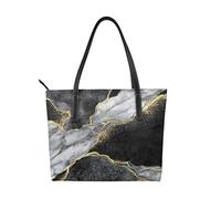 Hnnkloy Grieta dorada de mármol negro,Bolso de mano de piel sintética, bolso tote de gran capacidad, bolso de hombro para mujer, ideal para el trabajo y los viajes.