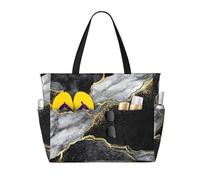 Hnnkloy Grieta dorada de mármol negro,Bolso de playa de gran capacidad, bolso de hombro de viaje para mujer, bolso de mano impermeable.