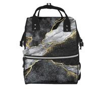 Hnnkloy Grieta dorada de mármol negro.Mochila de maternidad de gran capacidad, bolso cambiador, mochila de viaje para actividades al aire libre.