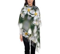 Hnnkloy Hermosas flores de plumeria frangipani blancas,Bufanda grande de cachemira sintética para mujer, chal ligero con borlas, 197 x 72 cm