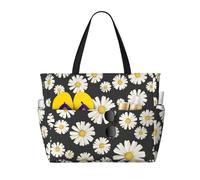 Hnnkloy Hermosas margaritas blancas,Bolso de playa de gran capacidad, bolso de hombro de viaje para mujer, bolso de mano impermeable.