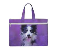 Hnnkloy Hermoso cachorro de Border Collie,Bolsa de lona para documentos con cremallera, bolso de mano, maletín para la escuela y la oficina.